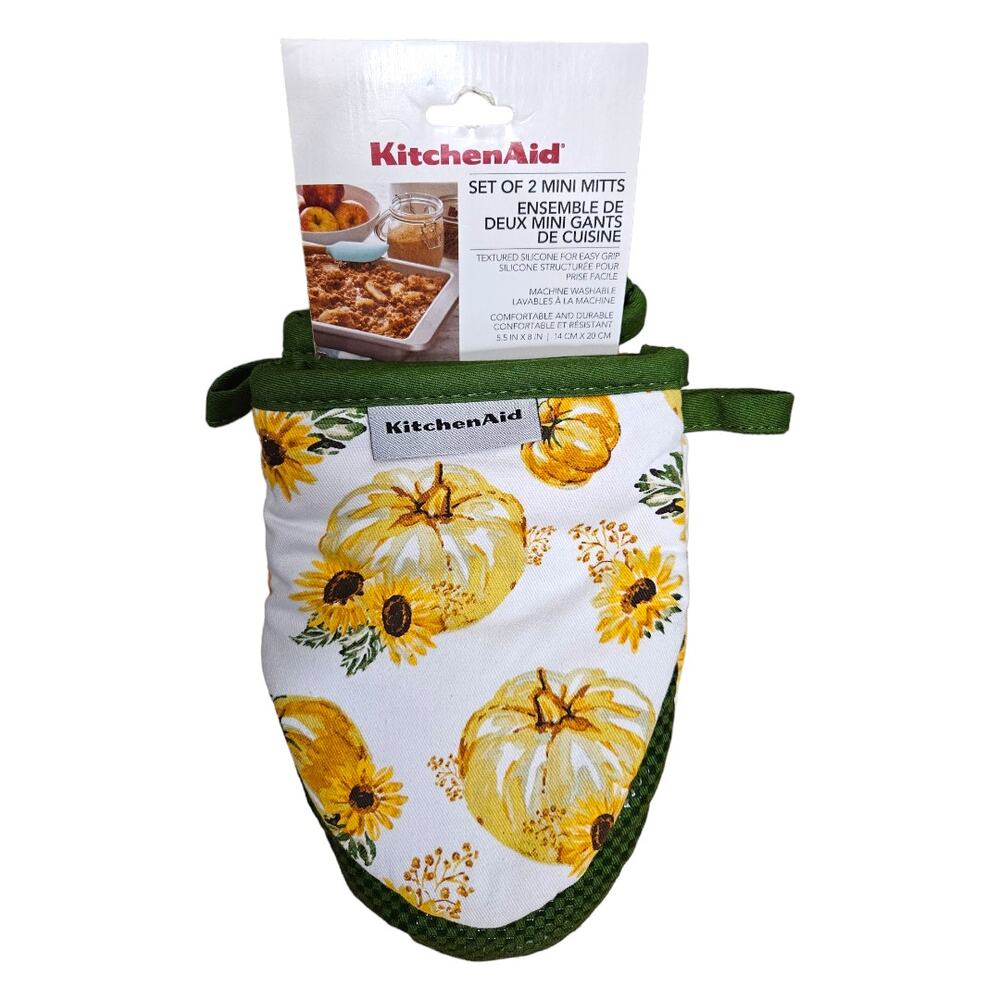 NEW KitchenAid Fall Pumpkin Sunflower Mini Oven Mitts Set of 2